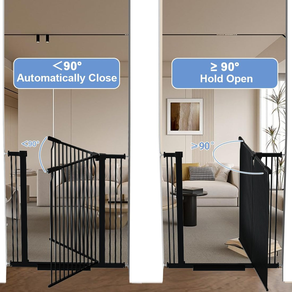 40.55' Extra Tall Baby Gate for Stairs-40.6'-54.7' Wide 1.37' Ultra Narrow Spacing Extra Wide Pet Cat Gate Dog Gate-Auto-Close Pressure Mounted Dog Door for Pets and Kids,Black