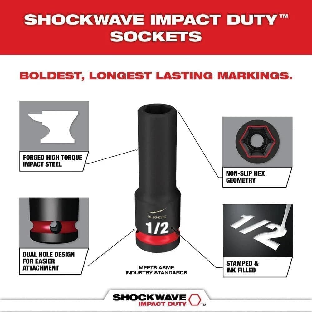 49-66-7009 Impact Socket Set FOR Milwaukee 3/8 Inch Drive SAE Metric SHOCKWAVE Impact Duty 43 Pc Socket Kit with Extension Universal Joint Adapter