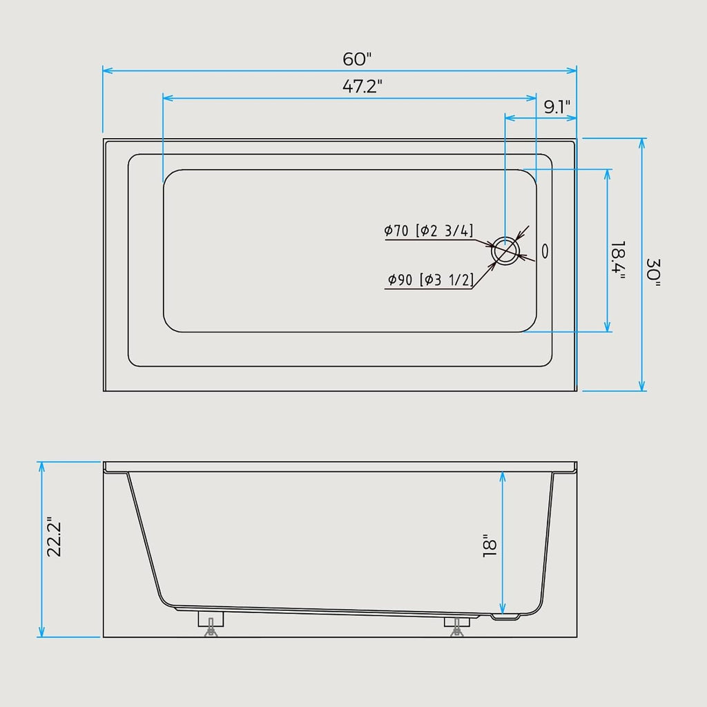 60'x30' Acrylic Alcove Soaking Tub with Integral Apron Front | Right-Side Drain & Brushed Nickel Pop-Up Drain | Glossy White Rectangular Bathtub