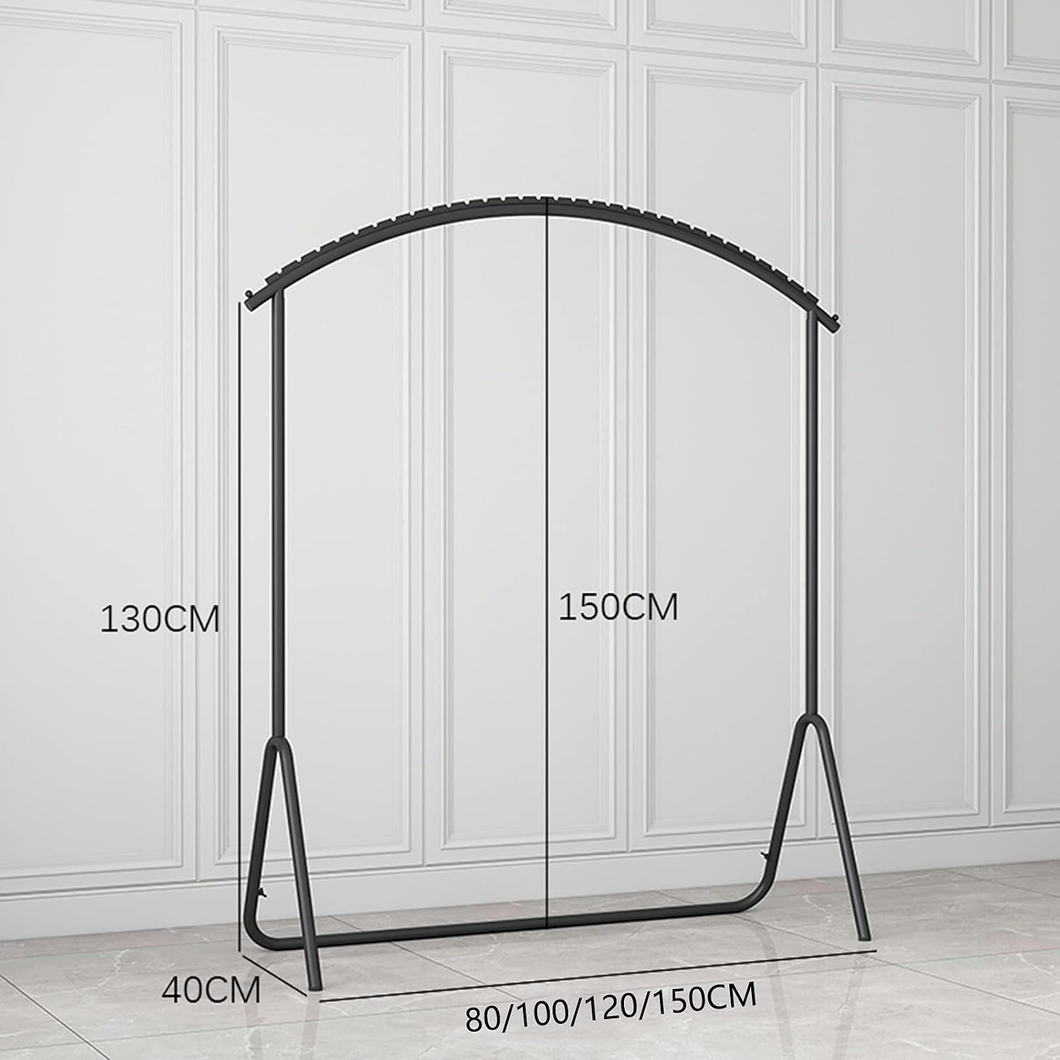Nordic Floor-Standing Garment Rack - Heavy Duty Metal Clothes Rail with Curved Hanging Rod, Perfect for Coat & Drying - Stylish Black 100x40x130CM