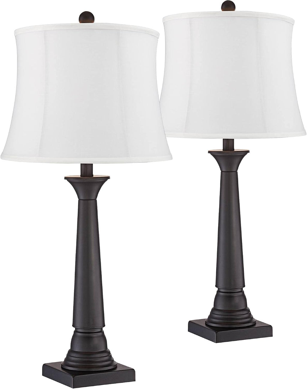 360 Lighting Dolbey 28' Tall Tapered Column Farmhouse Rustic Traditional Country Cottage Table Lamps Set of 2 Brown Bronze Finish Metal White Shade Living Room Bedroom Bedside Nightstand House