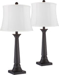 360 Lighting Dolbey 28' Tall Tapered Column Farmhouse Rustic Traditional Country Cottage Table Lamps Set of 2 Brown Bronze Finish Metal White Shade Living Room Bedroom Bedside Nightstand House