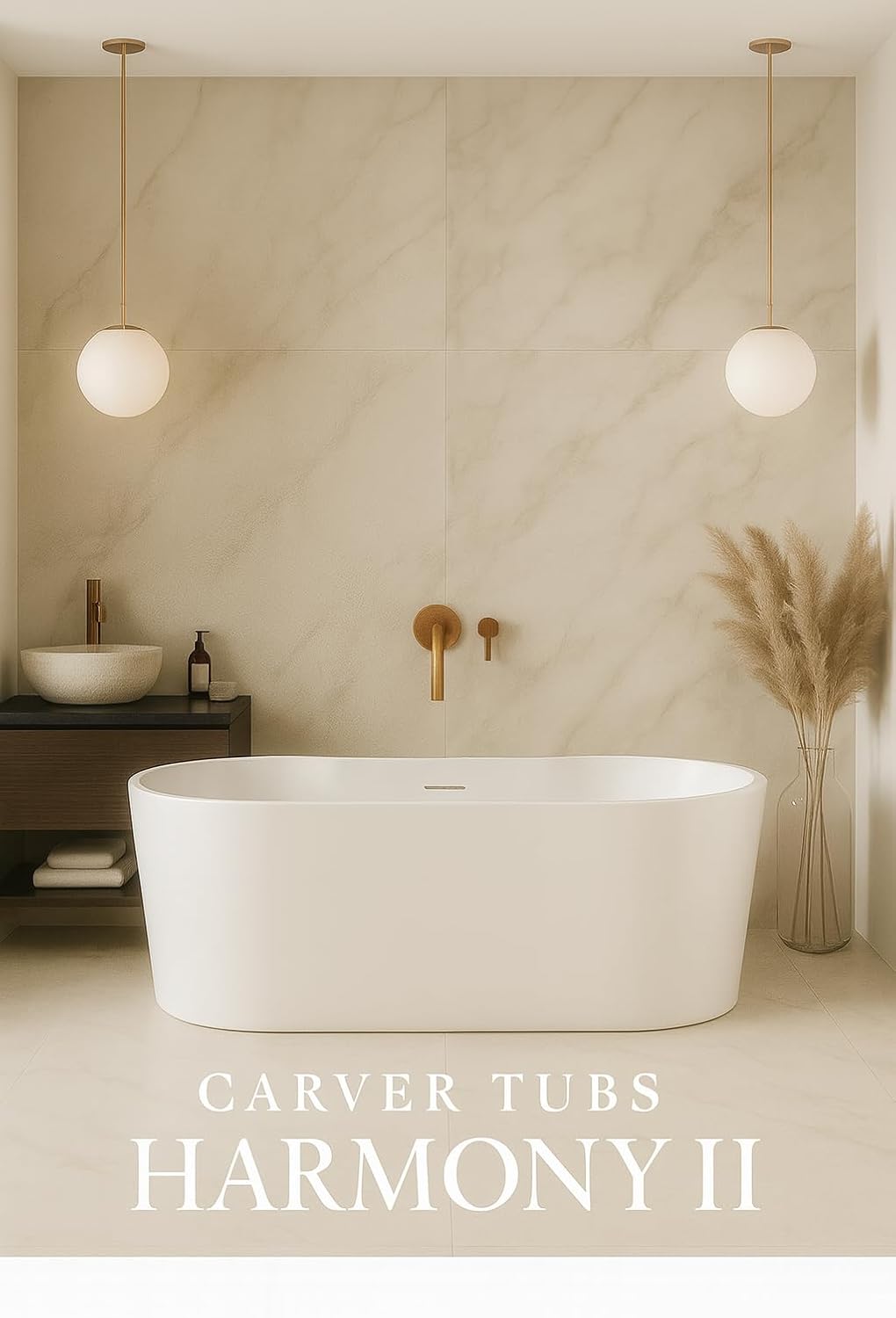 Carver Tubs - Harmony II 67' - Acrylic Freestanding Soaking Bathtub, White Modern Acrylic Oval Tub Chrome Drain and Center Slotted Overflow Chrome Center Drain Included - 67'L x 34'W x 23.75'H