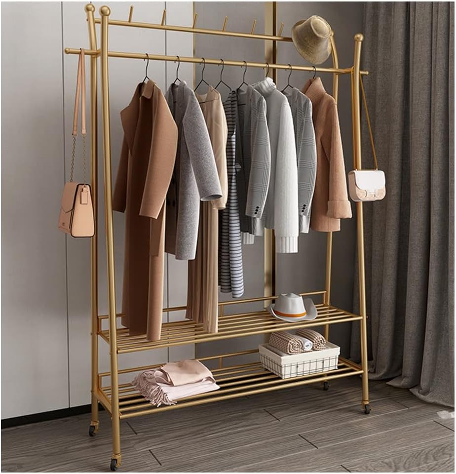Freestanding Double Rod Garment Rack, for Hanging Clothes, Heavy Duty Clothes Rails with Bottom Shelf,120 * 35 * 175cm