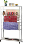 Rolling Wrapping Paper/Ribbons Rack Stand, Metal Uprigth Scarf Storage Organizer with Wheels, 7 Tier Double-Sided Display Holder for Flower Shop (White)