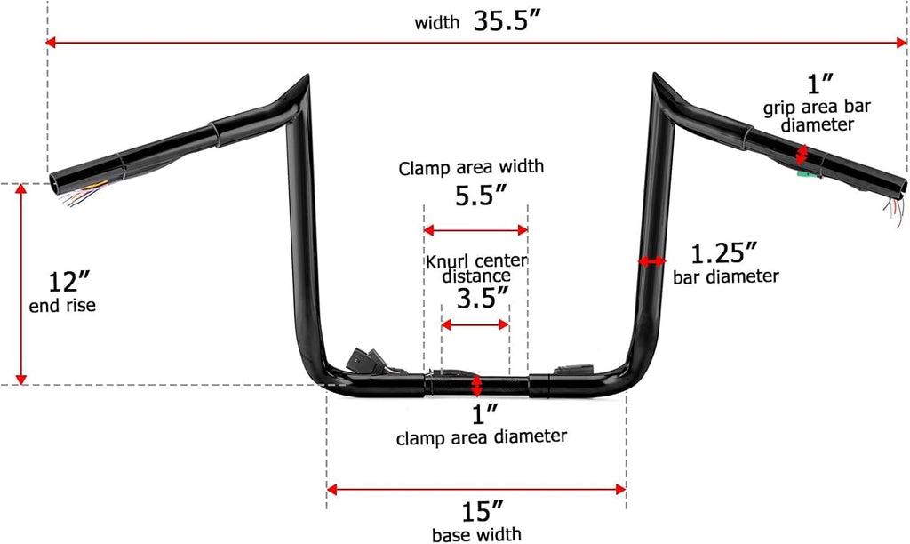 Mofun 12' Rise Handlebars Pre-Wired Ape Hangers 1.25' Fat 1' Clamp Compatible with Harley Touring Street Glide Electra Glide Ultra Limited 2008-2013 Black