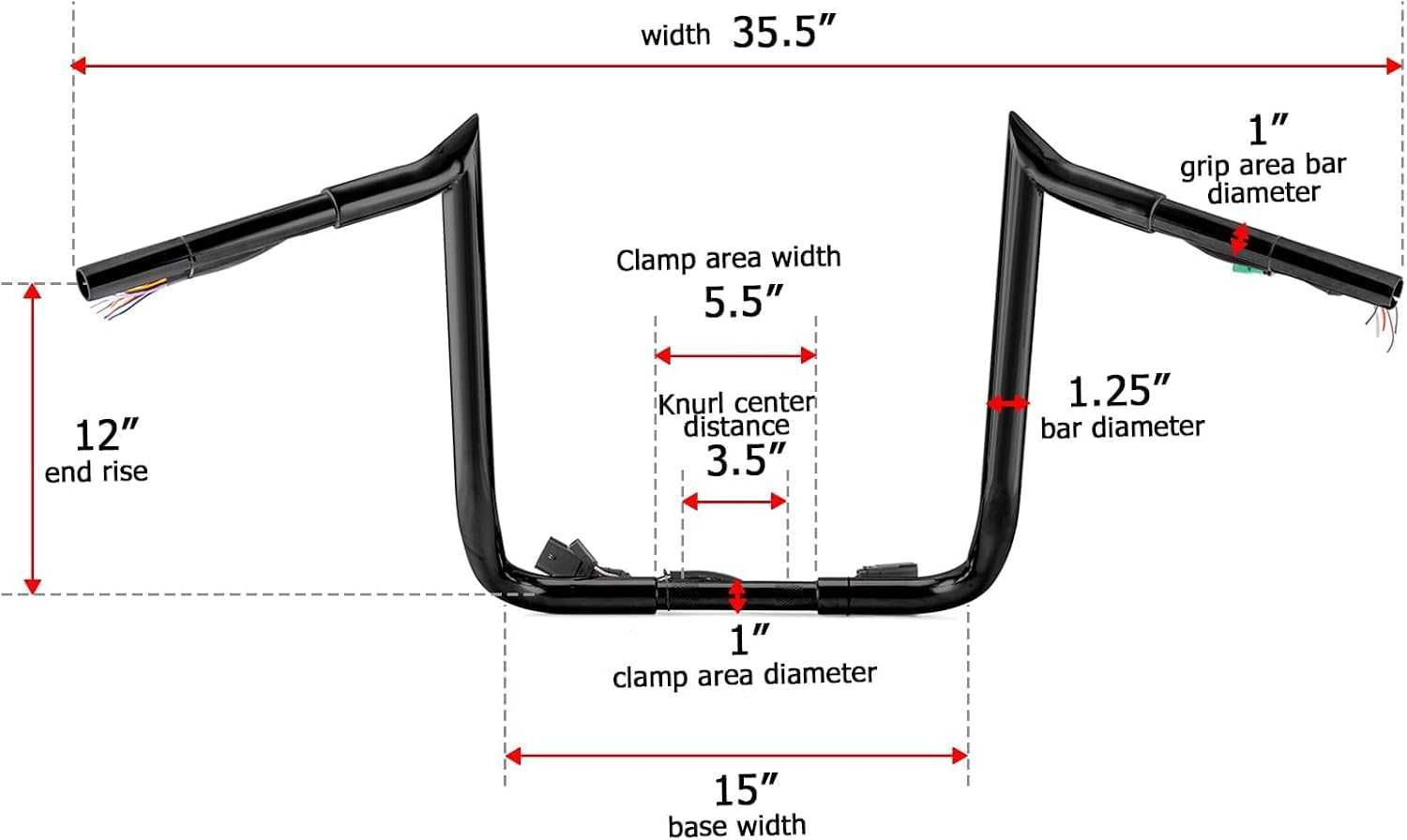 Mofun 12' Rise Handlebars Pre-Wired Ape Hangers 1.25' Fat 1' Clamp Compatible with Harley Touring Street Glide Electra Glide Ultra Limited 2008-2013 Black