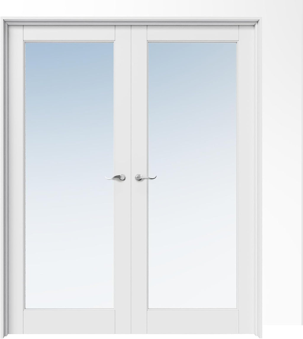 64' x 80' French Doors Interior (Double 32' x 80' Clear Glass Door with Silver Hinge Prehung Jamb Kit), Pre-Finished & Paintable, Prebuilt Home Door Panels & Assembly Required Jamb