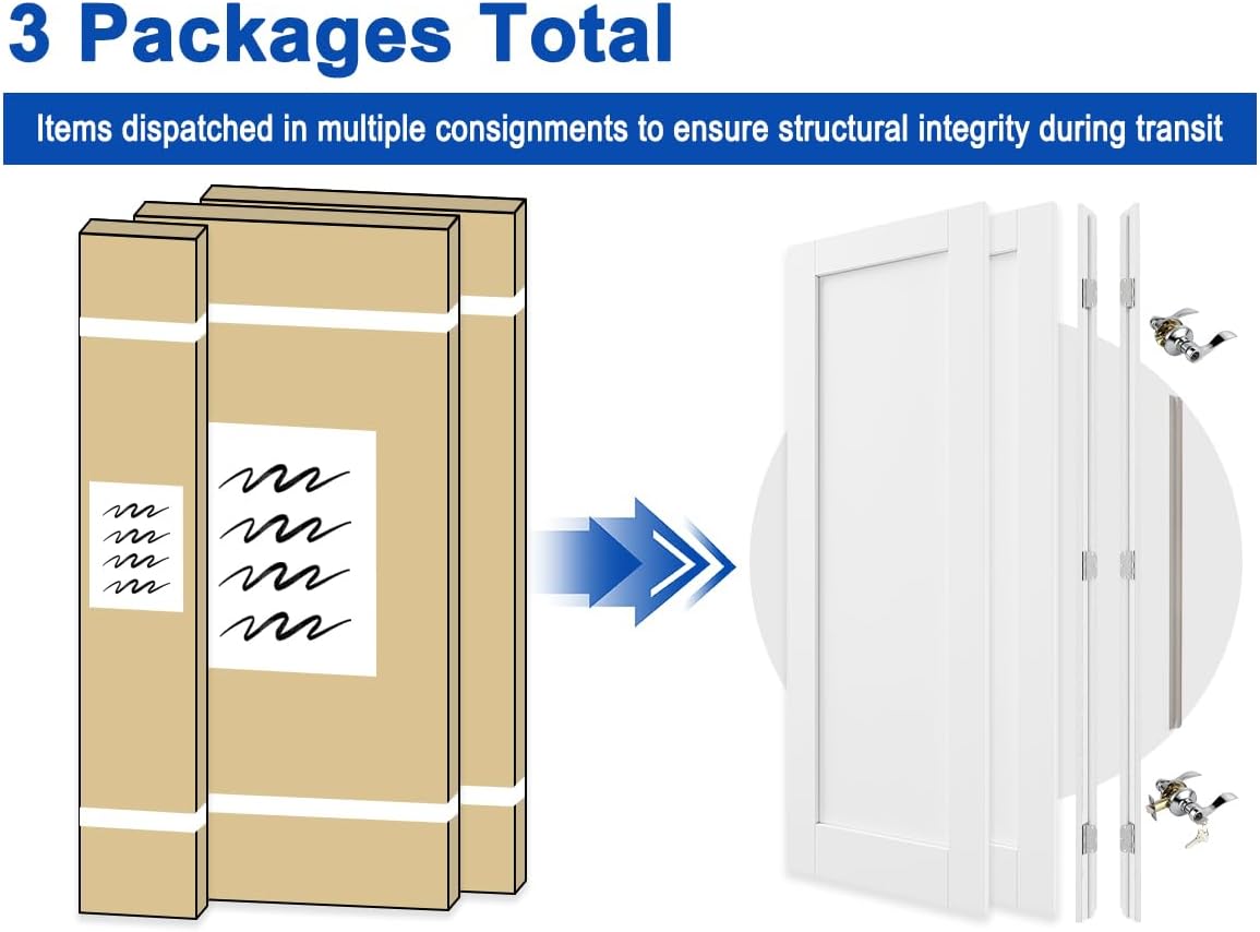 French Door 52' x 80' (Double 26' x 80') Frosted Glass Door Slabs with Pre-Hung Jamb, Black Hinges, Levers and Latch, White Primed, French Interior Doors with Frame, Swing Double Bedroom Doors