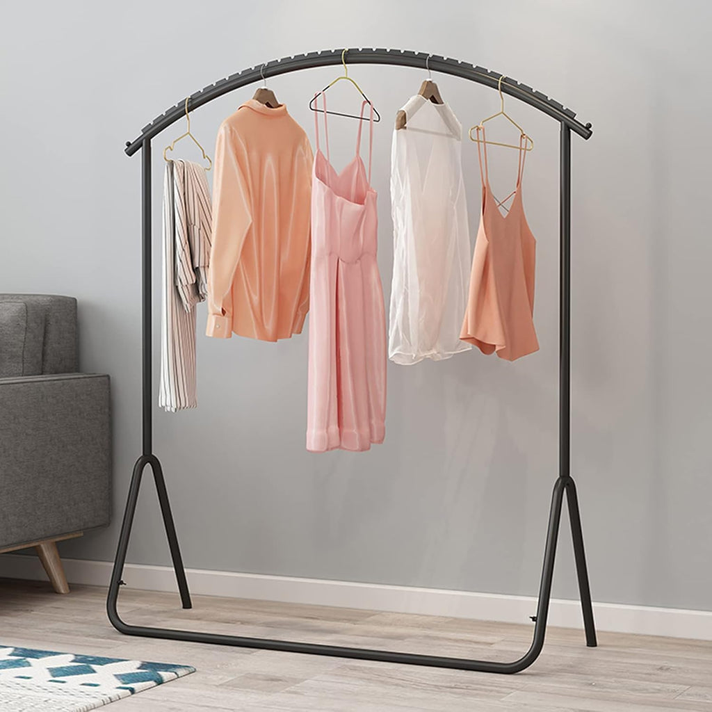 Floor-Standing Garment Rack, Heavy Duty Metal Clothes Rail, Curved Hanging Rod for Coats & Garments, Stylish Black Drying Rack (120x40x130CM)