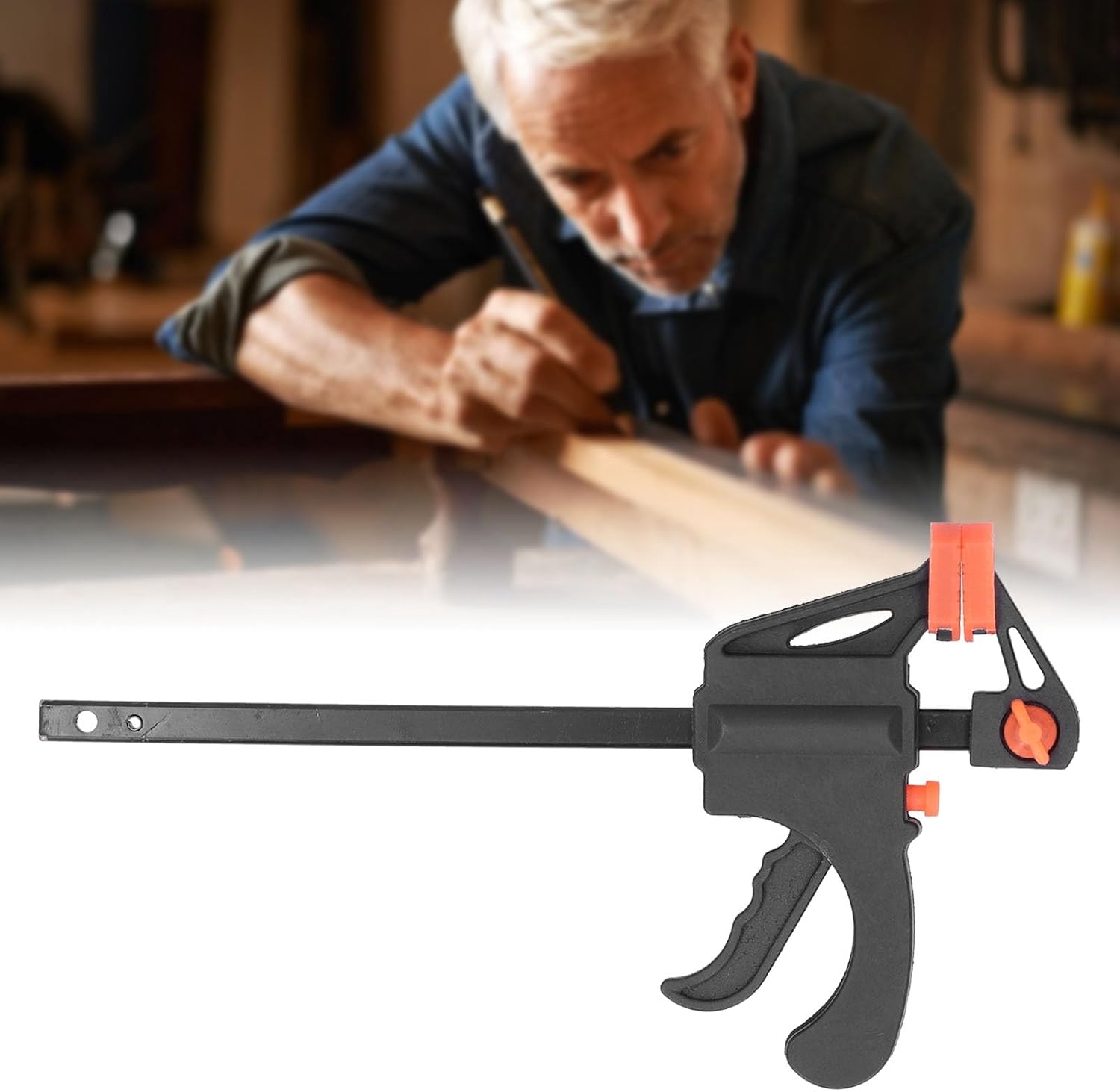 Ratchet Bar Clamp Quick Release Woodworking Clamp with Soft Jaw Pad for Furniture Manufacturing and Packaging Industries ABS Iron Construction Durable and Reliable (24 inch)