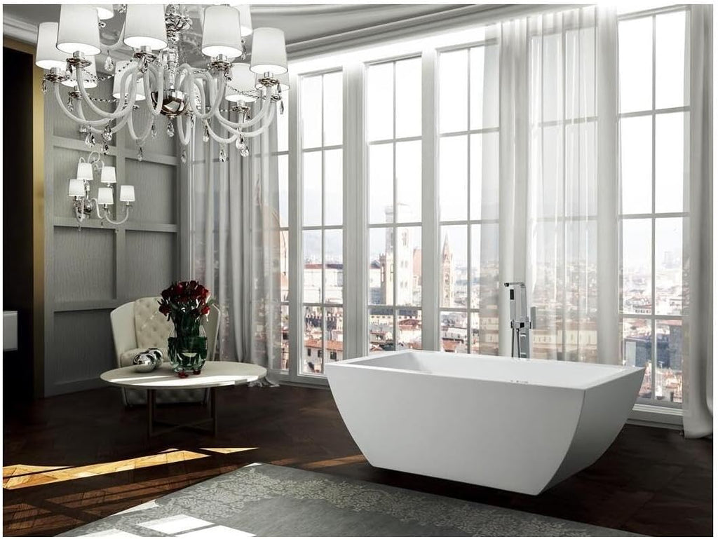Maykoosh 59 Inch Freestanding Bathtub - Modern White Soaking Tub