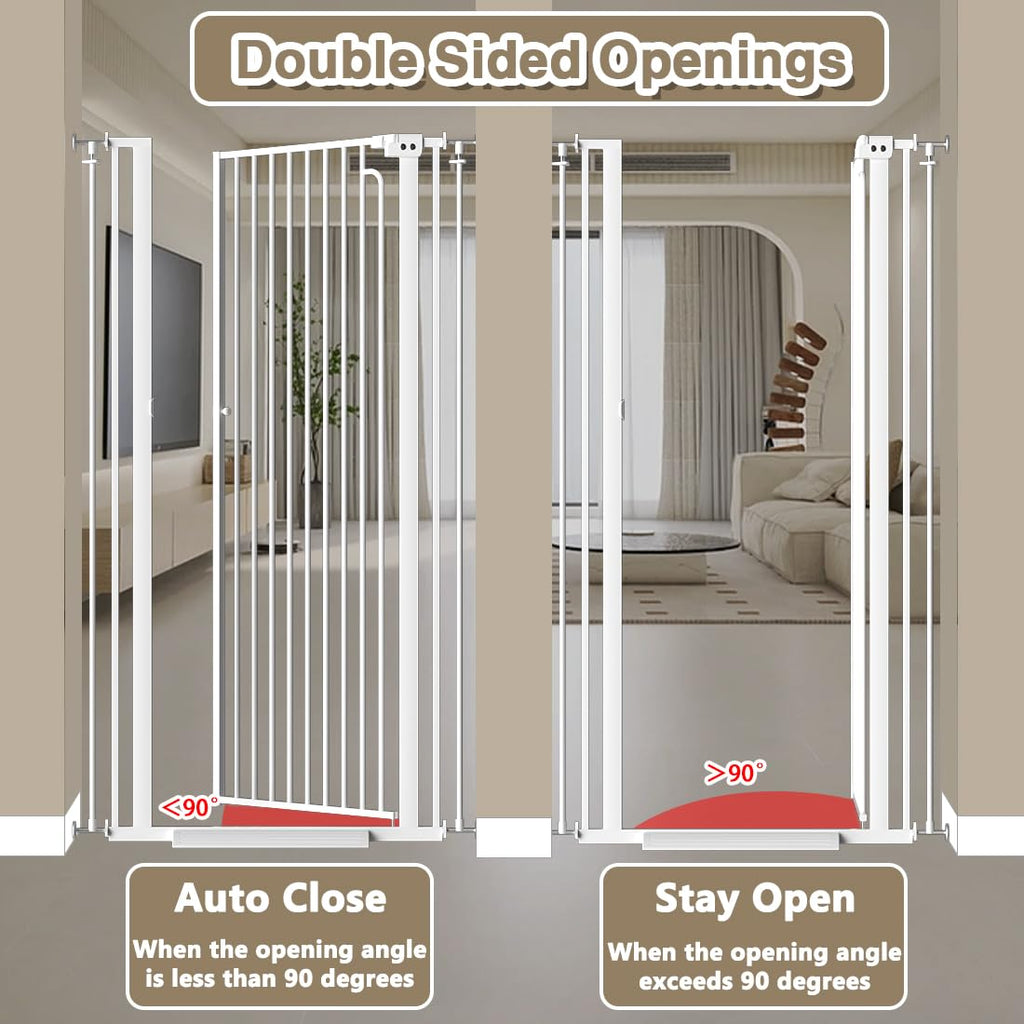 57' Extra Tall Cat Gate, 43.3'-48.0' Wide Pet Gate for Doorway, Pressure Mounted Tall Baby Gate with Door, Walk Through Dog Gate Indoor Stairs, Auto Close Cat Safety Gates, White