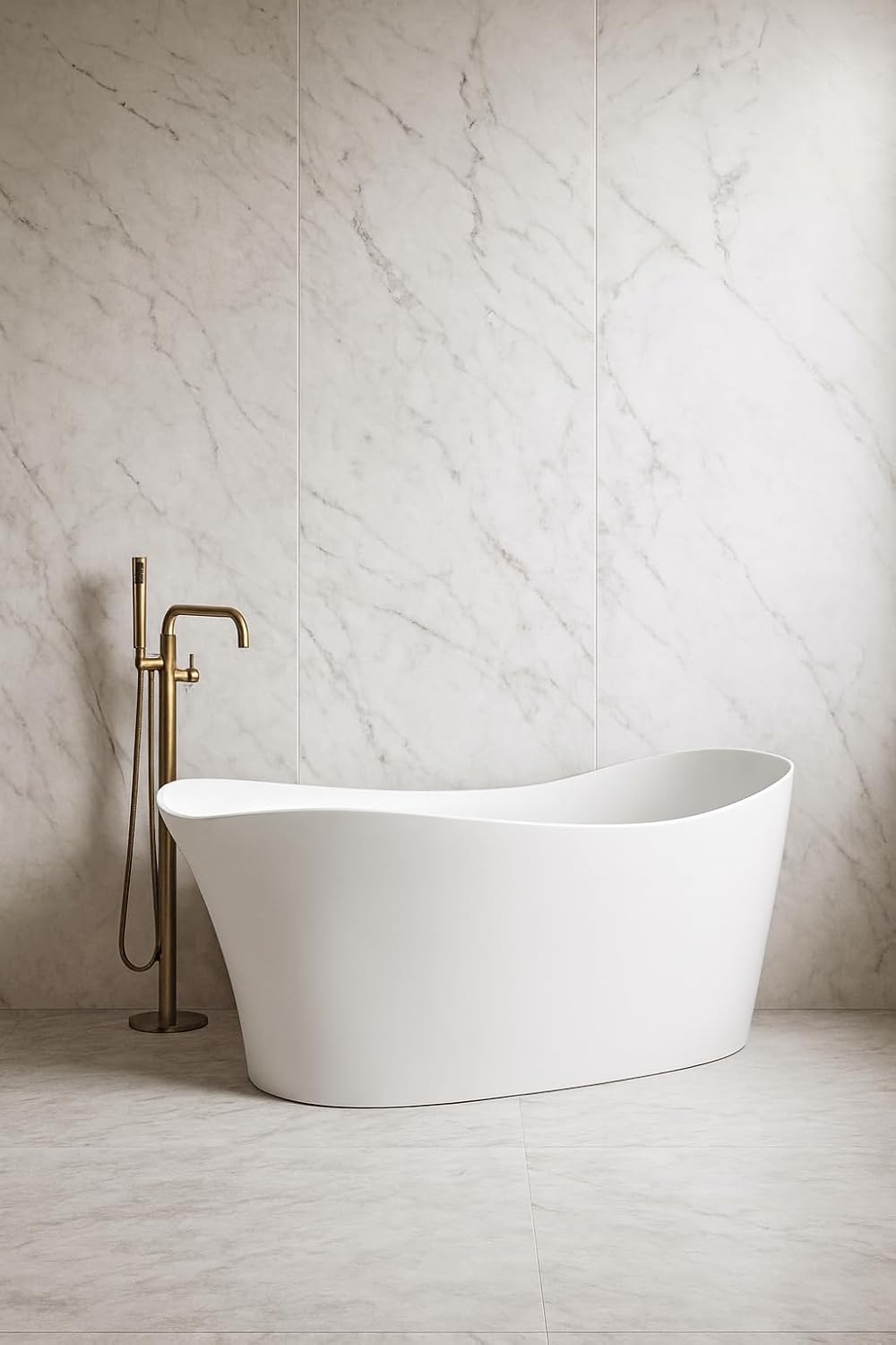 Carver Tubs - Serenity 67' - Acrylic Freestanding Soaking Bathtub - Chrome Drain and End Slotted Overflow Included - White Modern Slipper Acrylic Fiberglass Tub - 67'L x 30'W x 28.75'H