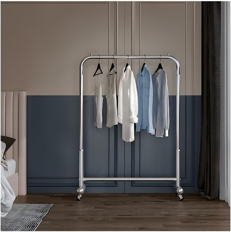 Stainless Steel Clothes Rail with Wheels, Heavy Duty Portable Clothing Organizer, Freestanding Rolling Coat Rack, for Bedrooms and Boutiques (Silver 60x40x130 cm)