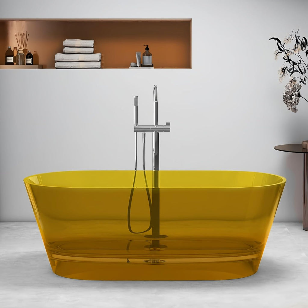 67' Edeyeu Freestanding Bathtub - Luxury Natural Resin Solid Surface Bathtub, Extra Deep Soaking Tub With Artistic Translucent Design, High-End Stand Alone Free Standing Tub Orange B