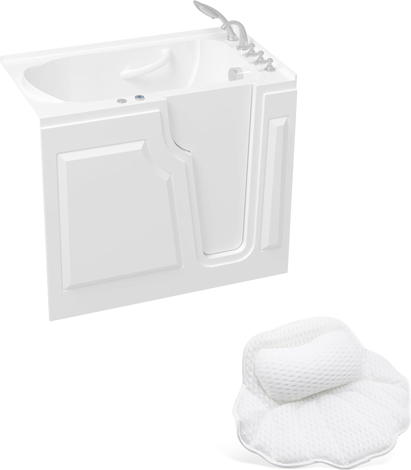 FerdY Floridian 52' x 30' Walk-in Whirlpool Bathtub with Right-Side Door Opening and Quick Fill and Drain System& Bath Pillow for Bathtub,Thick Tub Pillows, Ergonomic Head Neck and Back Support
