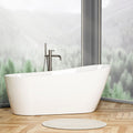 Zevemomo 59 inch Freestanding Bathtub, Acrylic Free Standing Soaking Bathroom Tub with Brushed Nickel-Finished Overflow and Drain, Easy Installation, White