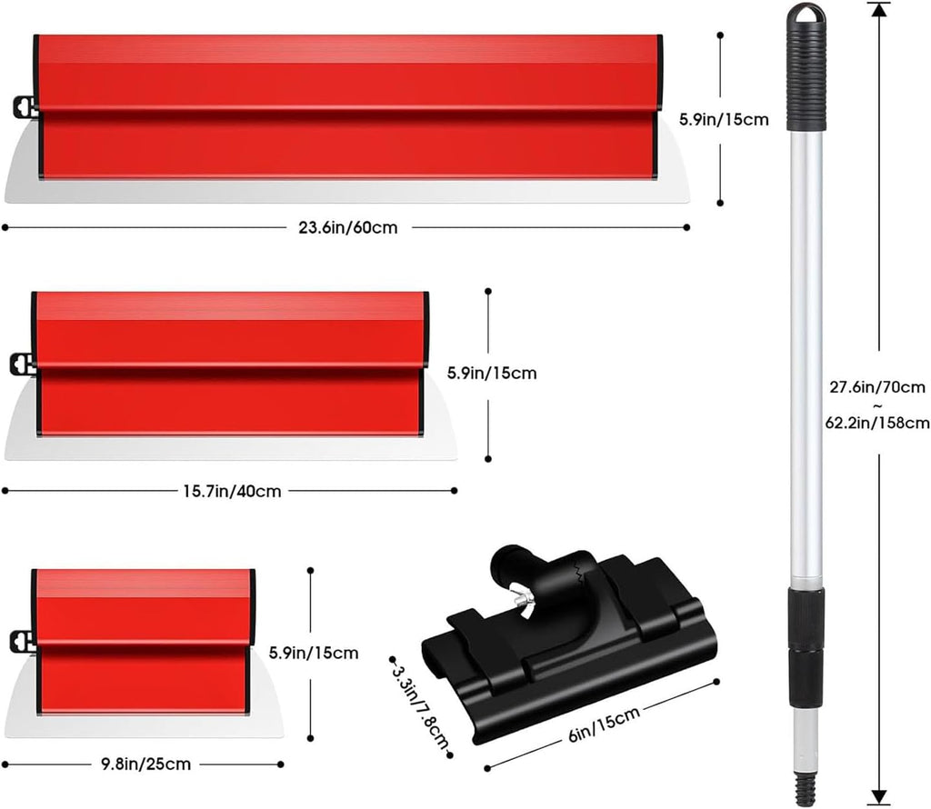 Skimming Set (250mm/400mm/600mm) Smoothing Spatula with Extension Handle Pole for Wall & Ceiling Finishing – Compatible with Standard Tools