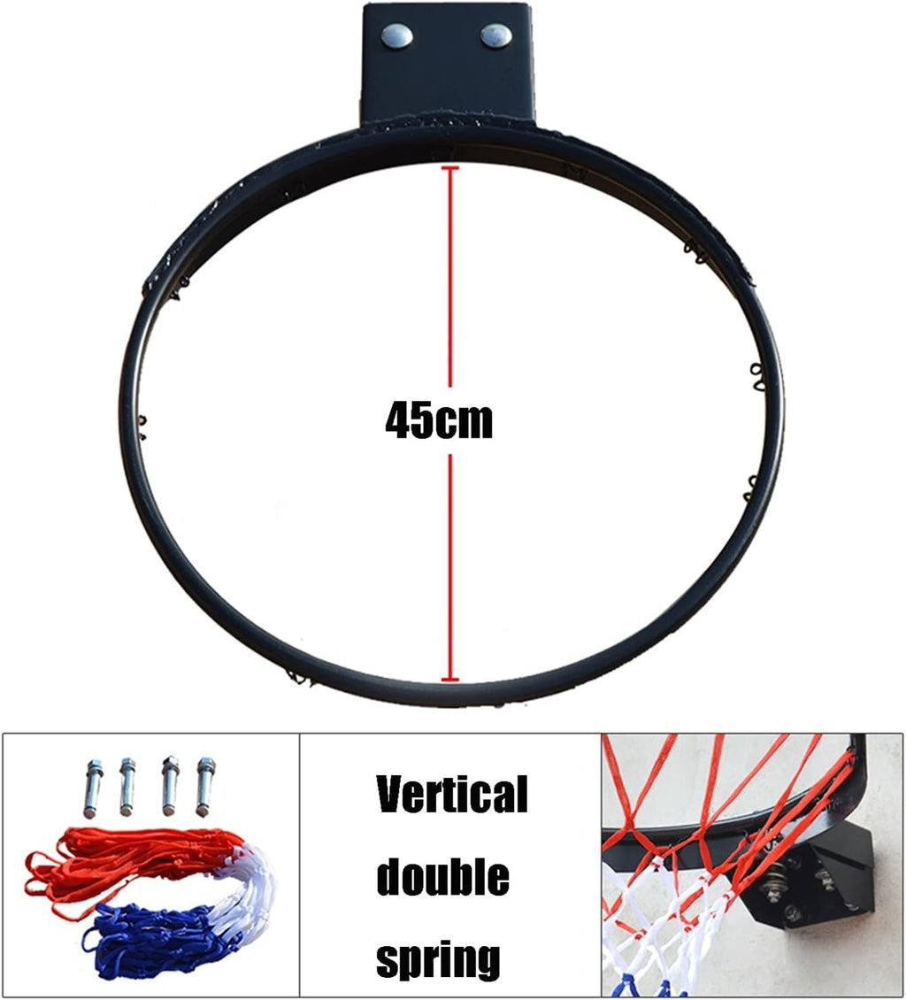 Basketball Rim Wall-Mounted Basketball Hoop Children Adult Outdoor Steel Basketball Board, 18in Portable Basketball Hoop (Color : Black)