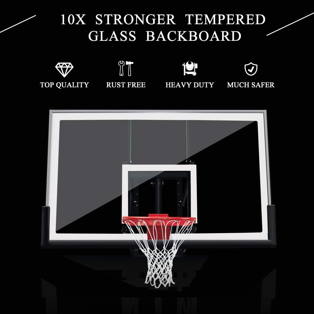 Basketball Hoop Garage Mounted Wall Adjustable-Height, with 60''x36''Tempered Glass Backboard, Pro-Style Breakaway Rim, Durable Bracket and All Weather Net