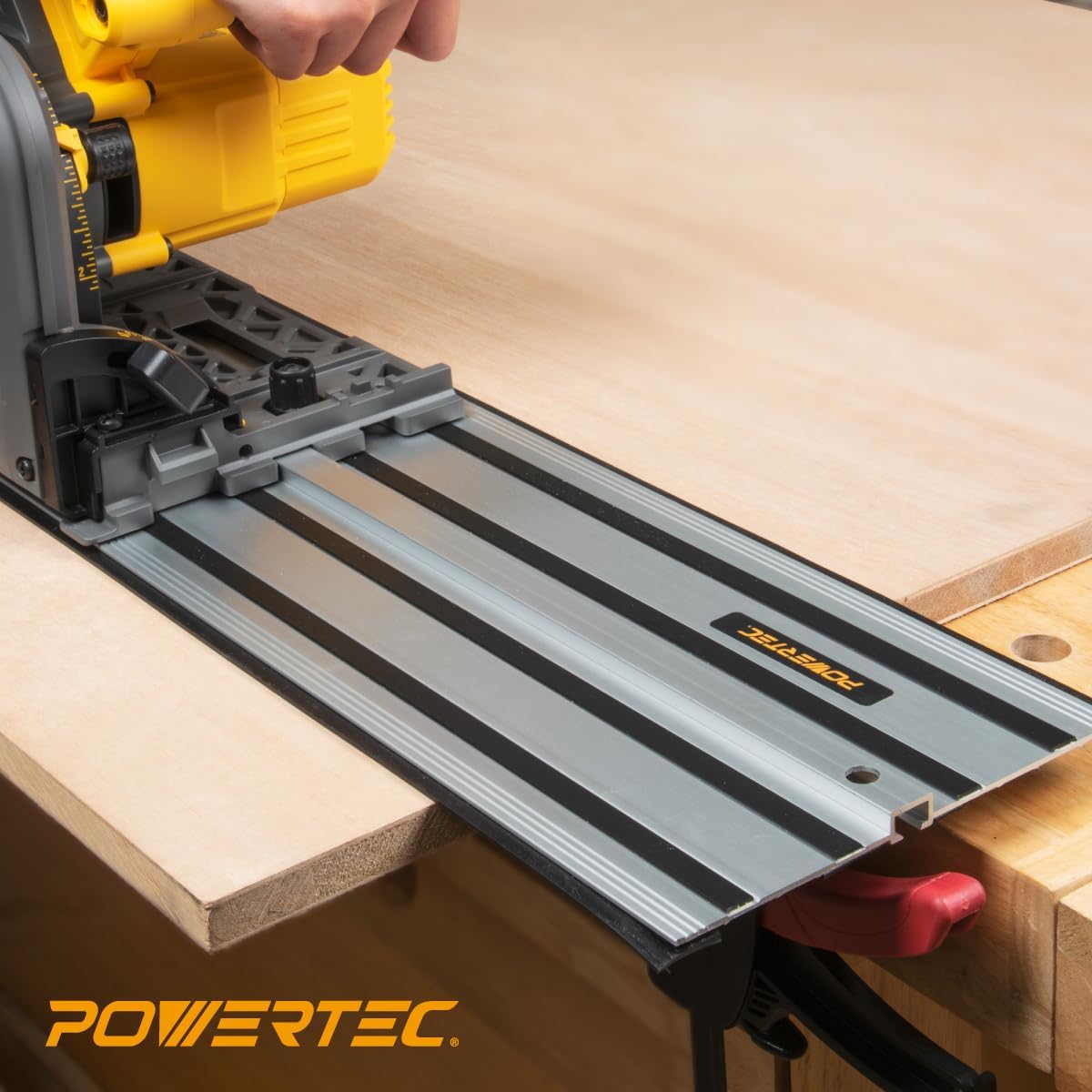 POWERTEC 110' Track Saw Guide Kit for DeWalt, Includes 2PK 55' Guide Rails, 1PK Guide Rail Connector, and 2PK 7' Track Saw Clamps (72059)