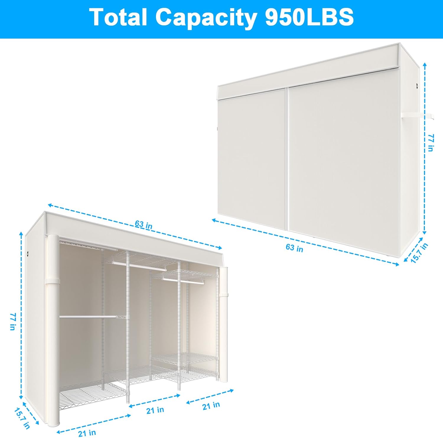 Ulif E12C and E13C (White Clothing Rack with White Dustproof Cover) Heavy Duty Closet Organizer System, Freestanding Clothing Racks for Hanging Clothes，Adjustable Garment Rack