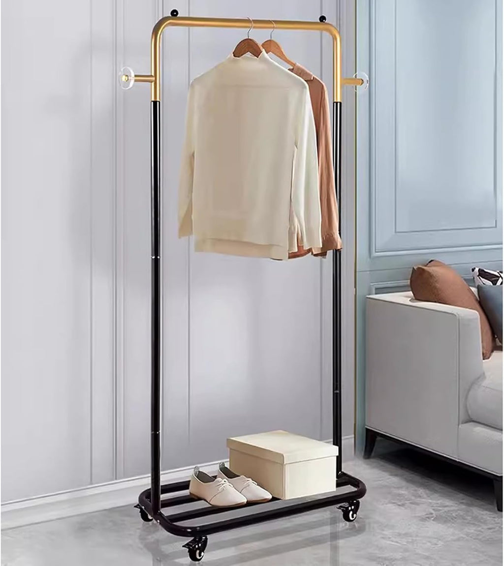 Garment Racks Metal Clothes Rack With Wheels, Clothing Rack With Bottom Storage Shelf,Heavy Duty Rolling Garment Rack For Hanging Clothes,Coats,Skirts,Gold+Black(Size:78X32X165CM) ( 98X32X165CM)