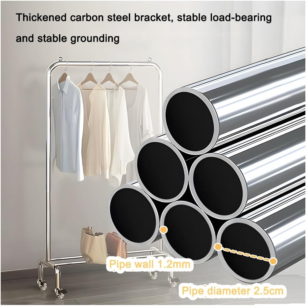 Garment Rack Heavy Duty Clothing Rack on Wheels, Stainless Steel Clothes Rail, Freestanding Single Rail Coat Rack, for Bedrooms and Boutiques (Silver 118x42x145 cm)