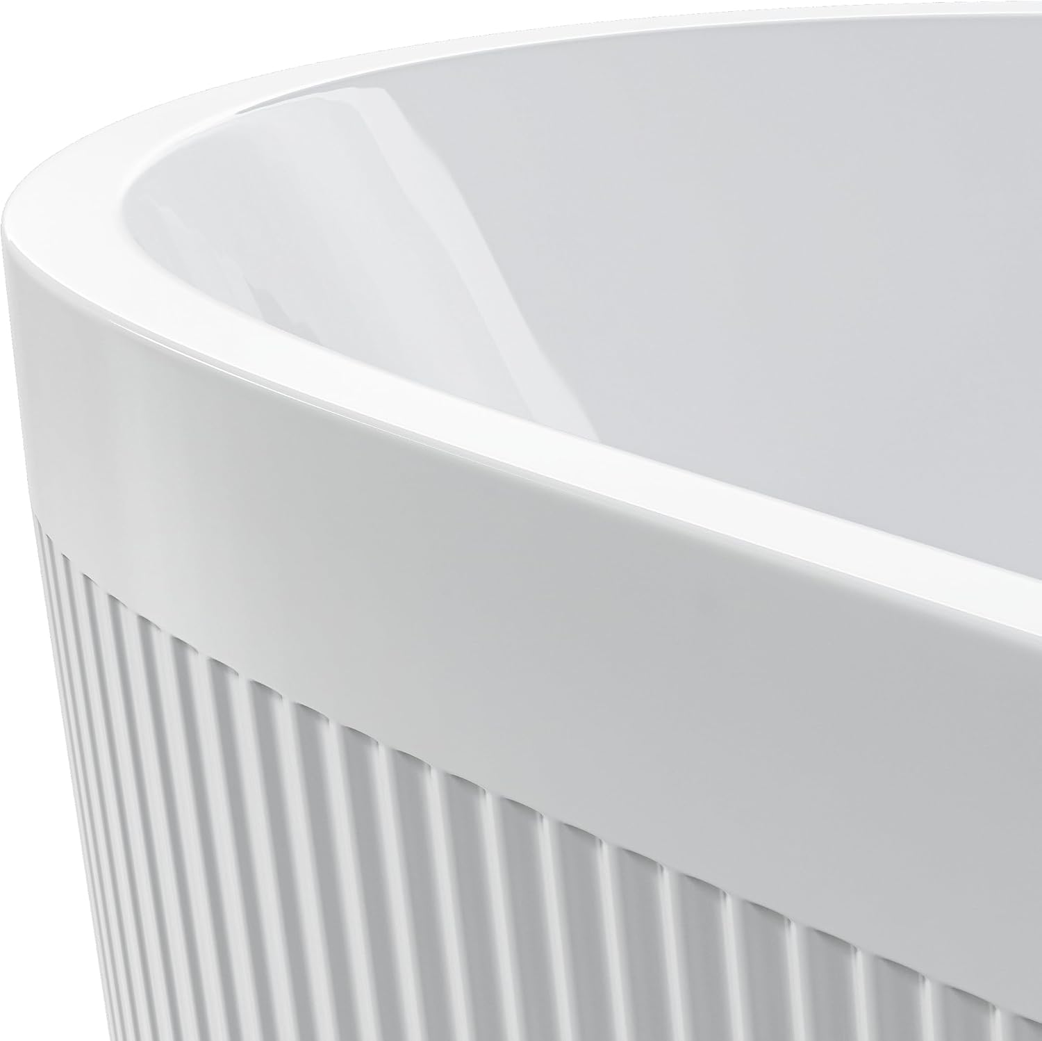 59' Acrylic Freestanding Bathtub with Unique Pleated Design: Spacious Oval Shape, Gloss White Finish, Chrome Overflow & Pop-Up Drain