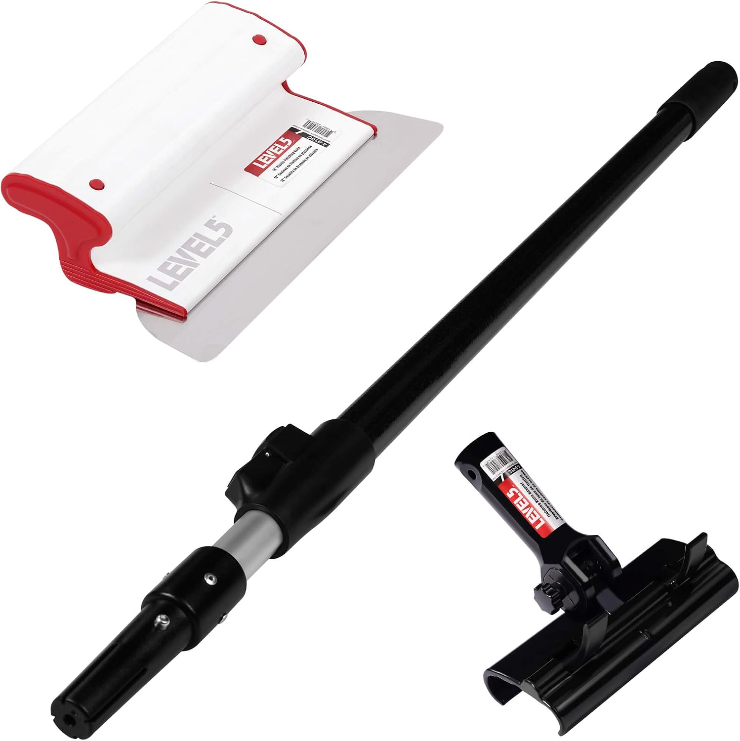 LEVEL5 Composite Skimming Blade Combo, 10' Blade + 38.5' - 63' Extension Handle | Smoothing/Knockdown Drywall Knife | Composite Plastic & European Stainless Steel Construction | 5-422C
