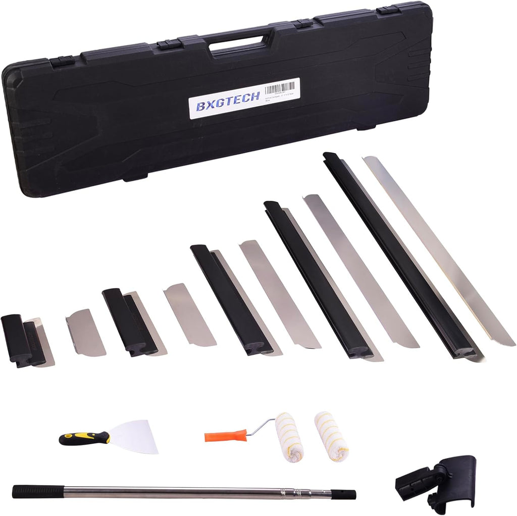 Drywall Tools Skimming Blade with Extension Handle - 10', 14', 24'& 32' 40' Blades with 2 Pack 0.3 mm Blades, Construction Tools End Caps, with Outer Box, Drywall Roller,Taping Knife