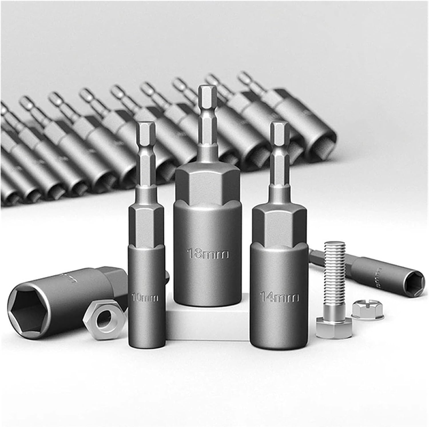 15Pcs 80mm Length Deepen Power Nut Driver Drill Bit Set 5.5-19MM Impact Socket Adapter for Tools 6.35MM Hex Shank