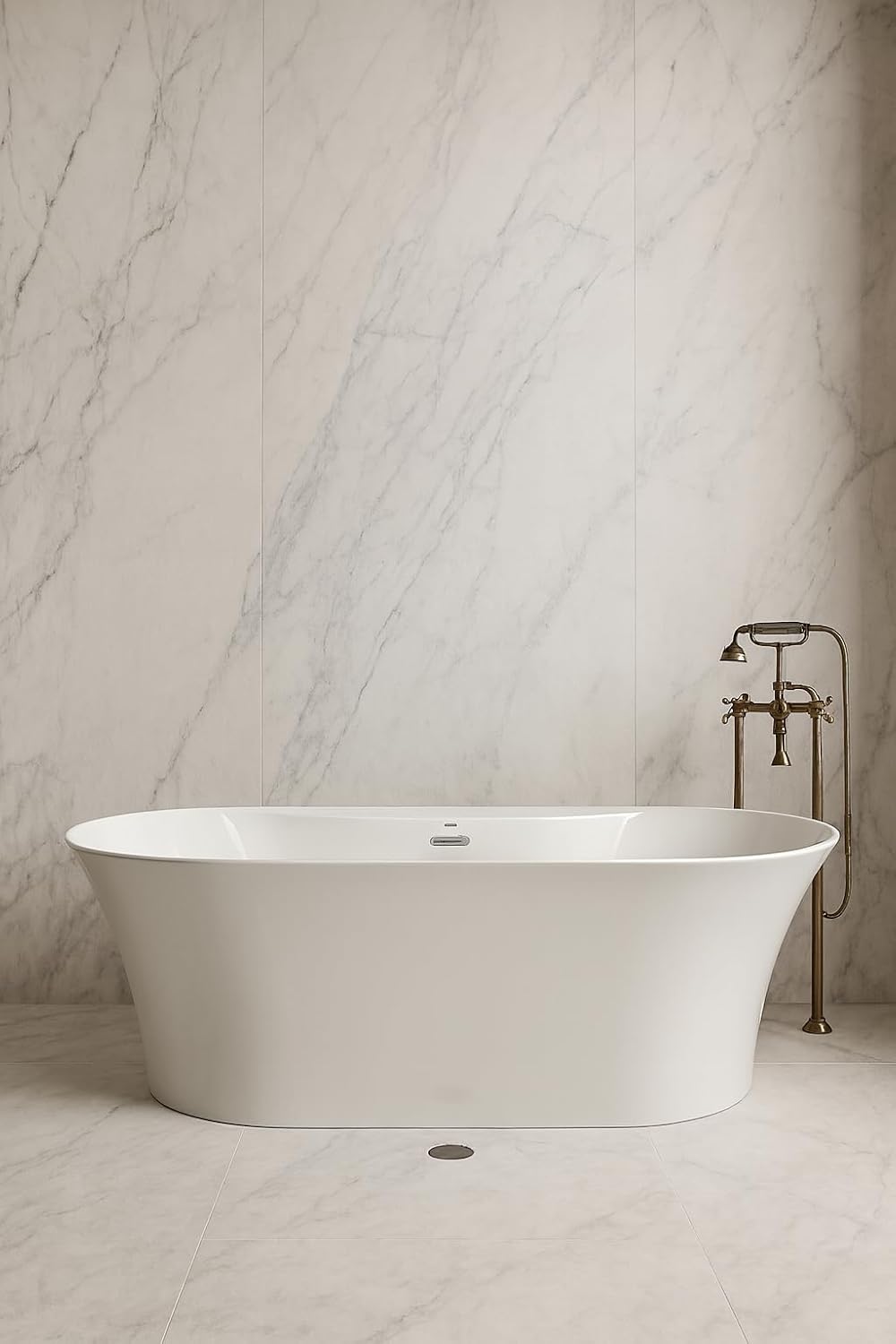 Carver Tubs - Dreamer 67' - Modern White Freestanding Soaking Bathtub- White Acrylic Fiberglass Tub W/chrome Center Drain - Two Person Oval Bath Tub - Deep Relaxing Soak - 67' L X 31' W X 23' H