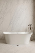Carver Tubs - Dreamer 67' - Modern White Freestanding Soaking Bathtub- White Acrylic Fiberglass Tub W/chrome Center Drain - Two Person Oval Bath Tub - Deep Relaxing Soak - 67' L X 31' W X 23' H