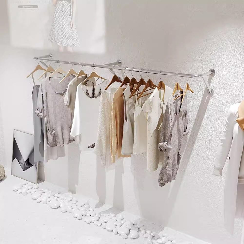 Stainless Steels Clothes Hanging Bar DIY Wall-Mounted Garment Rack Heavy Duty Clothing Rack for Bedroom, Laundry Room, Closet Storage(100cm)