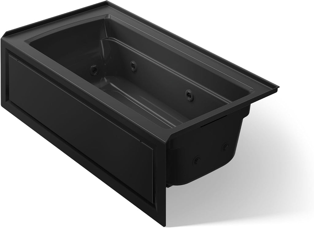 Kohler K-1122-RA-7 Archer 5Ft Whirlpool with Comfort Depth Design, Integral Apron and Right-Hand Drain, Less Heat, Black Black