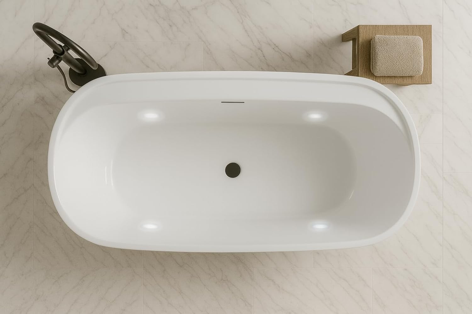 Carver Tubs - Graceful II 67' - Modern White Freestanding Soaking Bathtub With LED Lights - Modern Contemporary Acrylic bath Tub - w/Chrome Center Drain - Deep Soaking - 67″L x 31'W x 23.5'H
