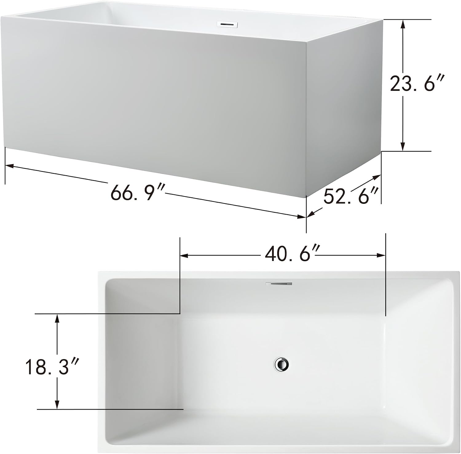 HomeBeyond 67 Inch Freestanding Tub | Acrylic Freestanding Bathtub, Square Flatbottom Freestanding Bathtub Stand Alone Tub with Pop-up Drain Overflow