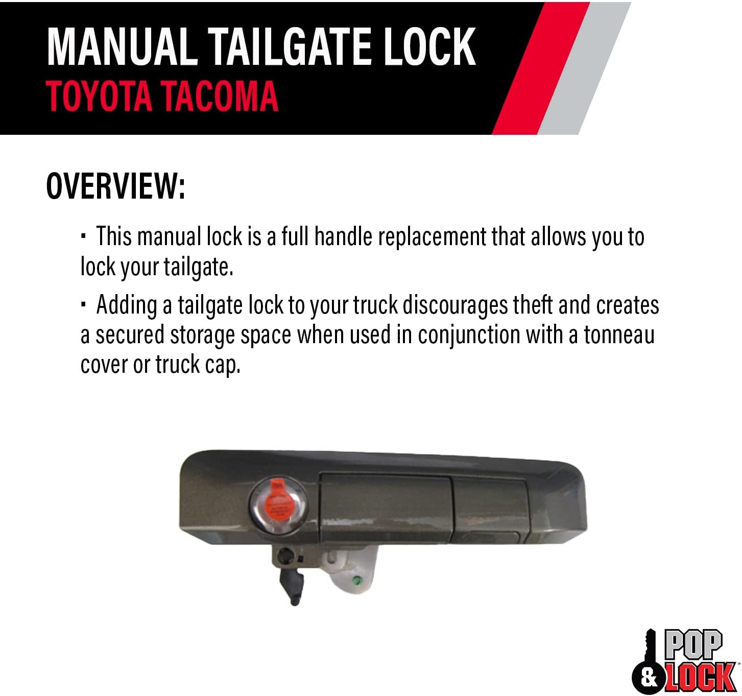Pop & Lock PL5406 Pyrite Mica Manual Tailgate Lock with Bolt Codeable for Toyota Tacoma