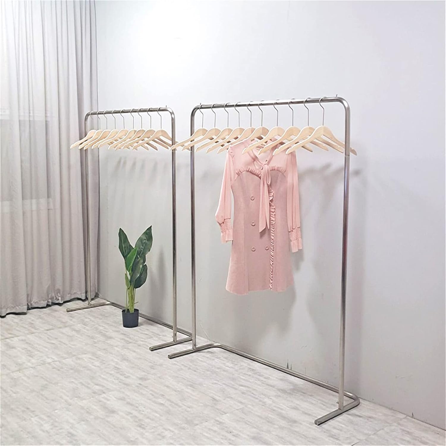 Garment Rack Silver Stainless Steel Clothes Rail Heavy Duty Metal Garment Rack Living Room Bedroom Floor-Standing Coat Rack Easy to Assemble Clothing Rack Retail Display Clothes Ra(Size:150X40X150CM)