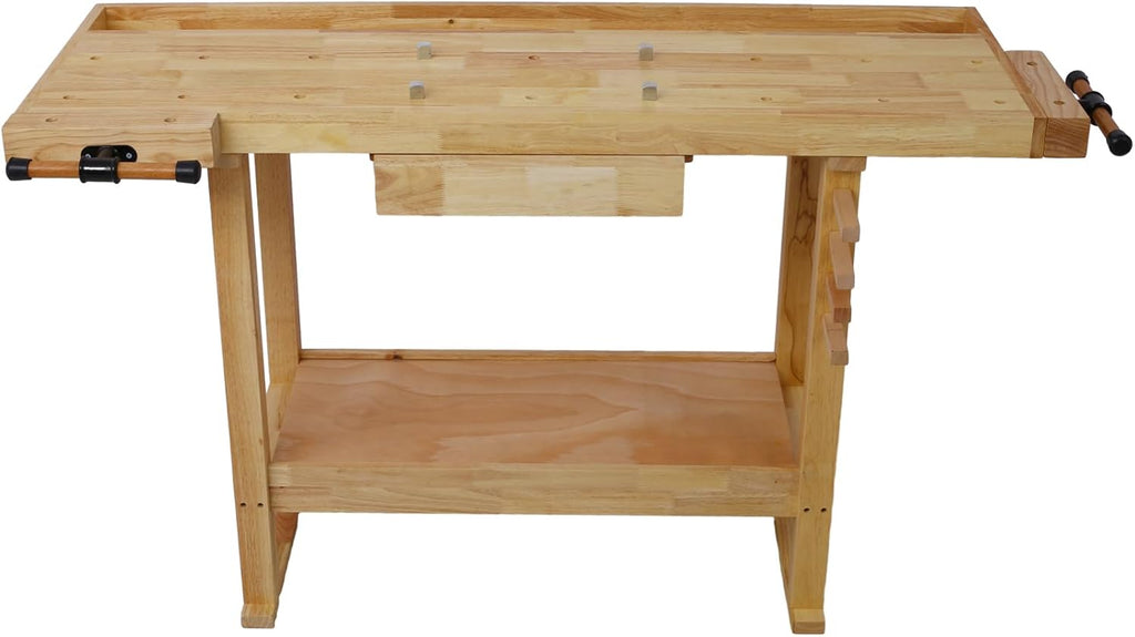 Gecheer 55-Inch Wooden Workbench for Garage, Workshop, or Home – Rubberwood Table with Bar Clamps (2x12 + 2x24), Drawers, Shelves, and Adjustable Handles – Holds Up to 330 lbs