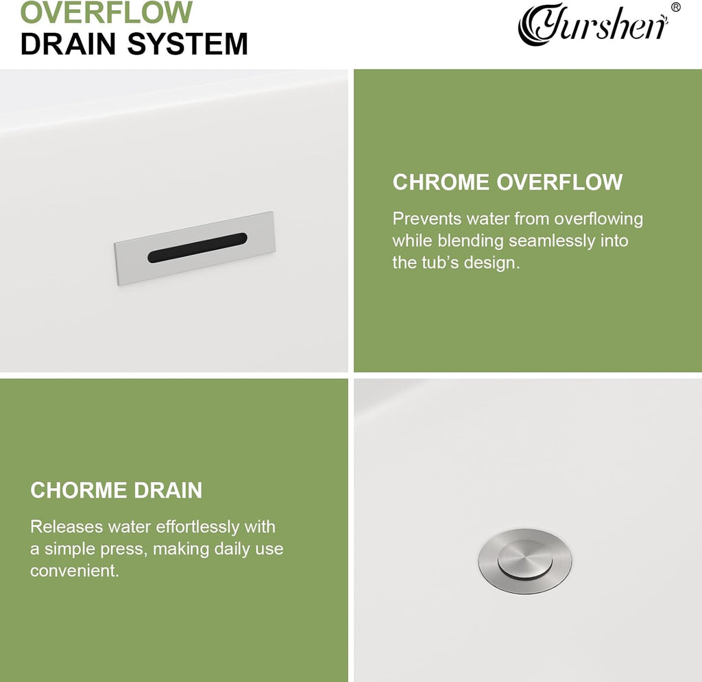 59 Inch Freestanding Acrylic Bathtub White Roll Top Soaking Tub with Chrome Drain Glossy Finish for Modern Bathrooms, YSB9218