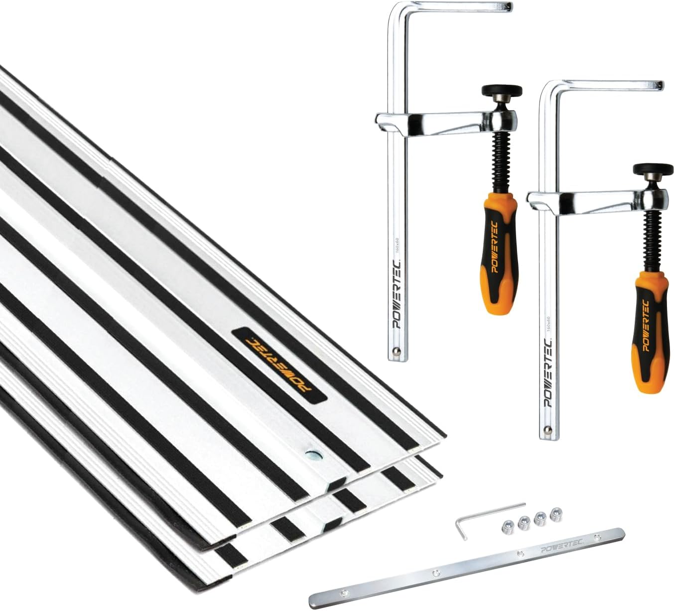 POWERTEC 110' Track Saw Guide Kit for DeWalt, Includes 2PK 55' Guide Rails, 1PK Guide Rail Connector, and 2PK 7' Track Saw Clamps (72059)