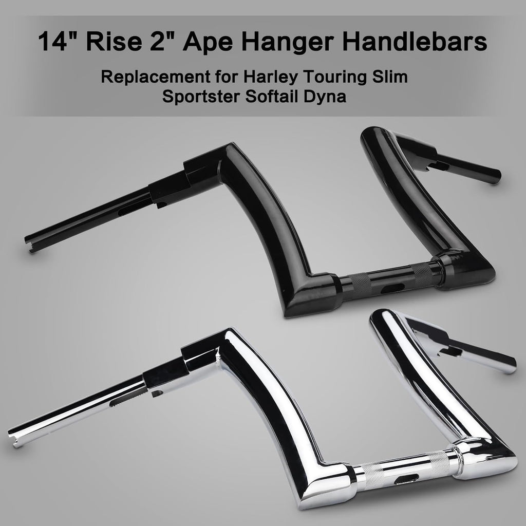 LKV 14' Rise Ape Hangers 1-1/4' Fat Bar 1.25' Clamp Ape Hangers Handlebar Compatible with Harley Dyna Softail Sportster 48 XL 883 1200, 1994-2022 Road King, 1998-2013 Road Glide