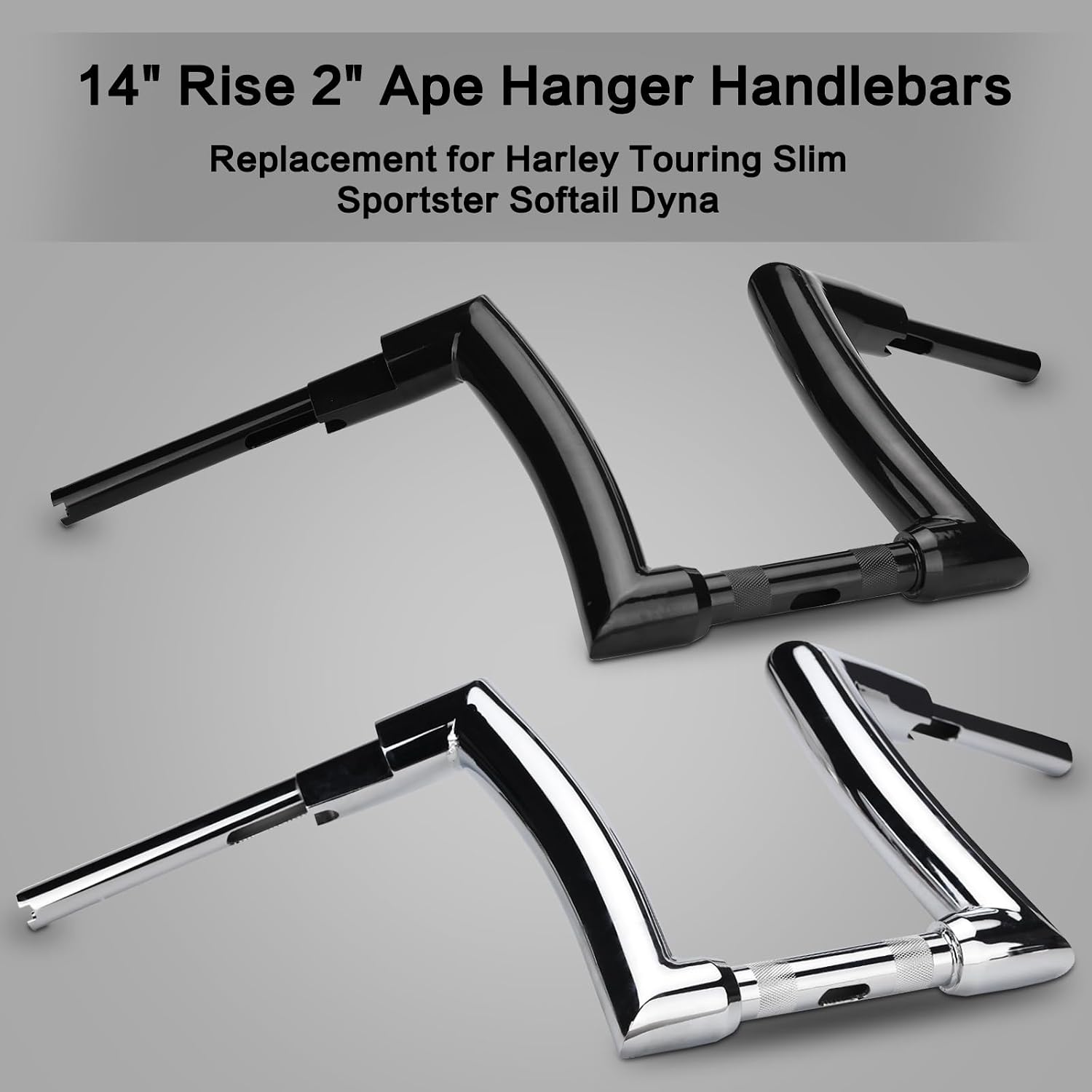 LKV 14' Rise Ape Hangers 1-1/4' Fat Bar 1.25' Clamp Ape Hangers Handlebar Compatible with Harley Dyna Softail Sportster 48 XL 883 1200, 1994-2022 Road King, 1998-2013 Road Glide