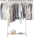 Simple Adjustable Standard Rod Clothing Garment Rack,90-150 * 44 * 100-165cm,Rolling Clothes Organizer on Wheels for Bathroom,Living Room,Bedroom(Color: White)