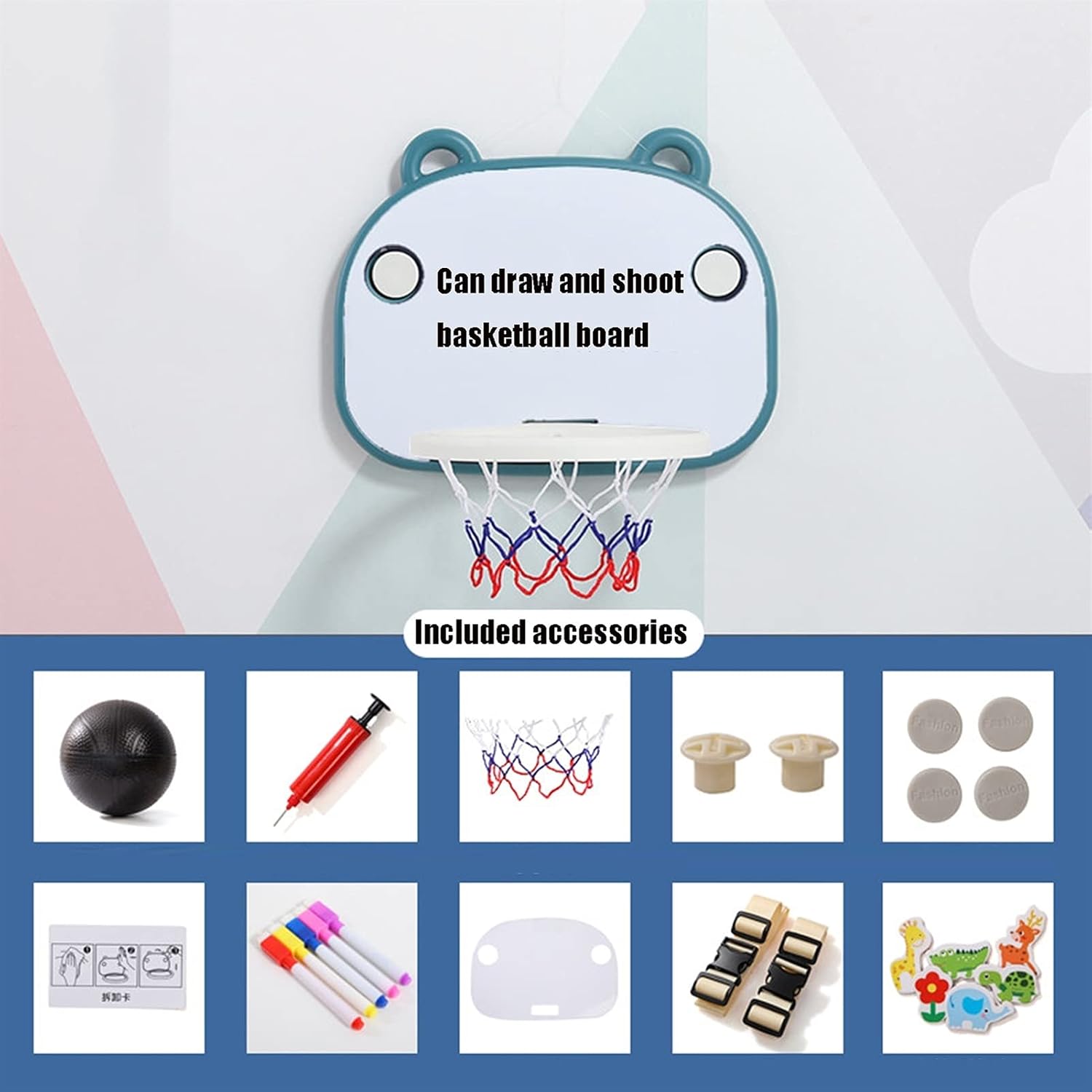 Basketball Rim Indoor Mini Basketball Hoop Can Draw Pictures, Portable Non-Perforated Basketball Hoop Can Be Folded for Storage (Color : Blue, Size : Style2)