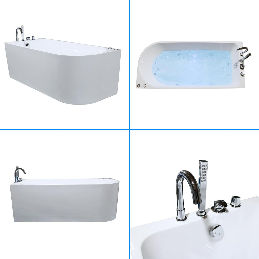 67 Freestanding Whirlpool Soaking Bathtub, Hydro Massage Tub with Bath Spa Jets, cPUC Certified Acrylic Stand Alone Tub, Right Drain & Chromatherapy, Free Standing Soaker Bathtub