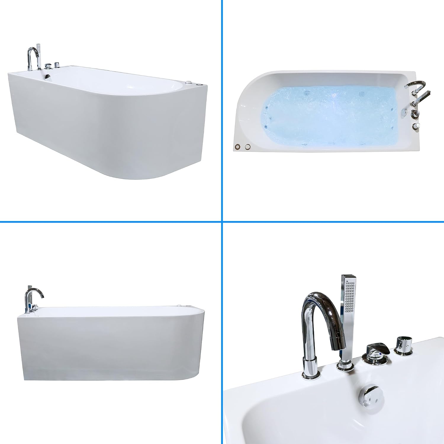 67 Freestanding Whirlpool Soaking Bathtub, Hydro Massage Tub with Bath Spa Jets, cPUC Certified Acrylic Stand Alone Tub, Right Drain & Chromatherapy, Free Standing Soaker Bathtub